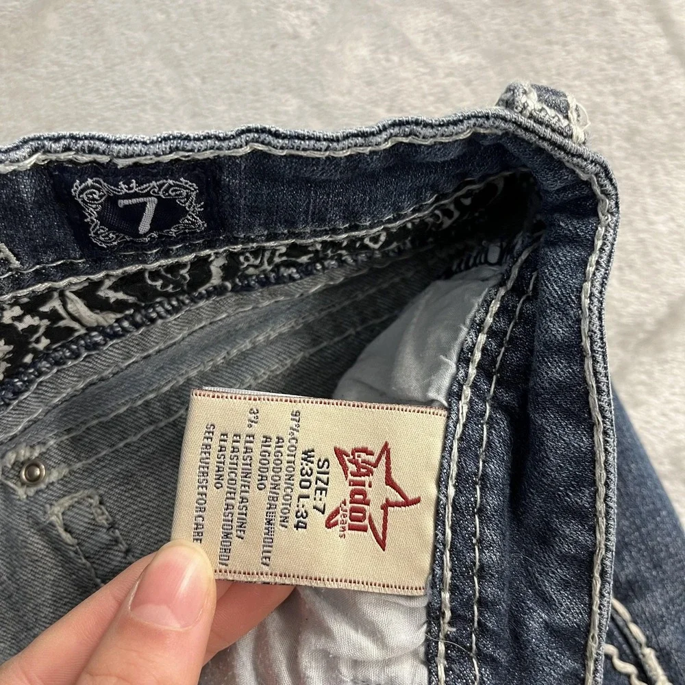 LA Idol USA Shorts Juniors 7 Blue Denim Cutoff Distressed Studded Rhinestone Y2K